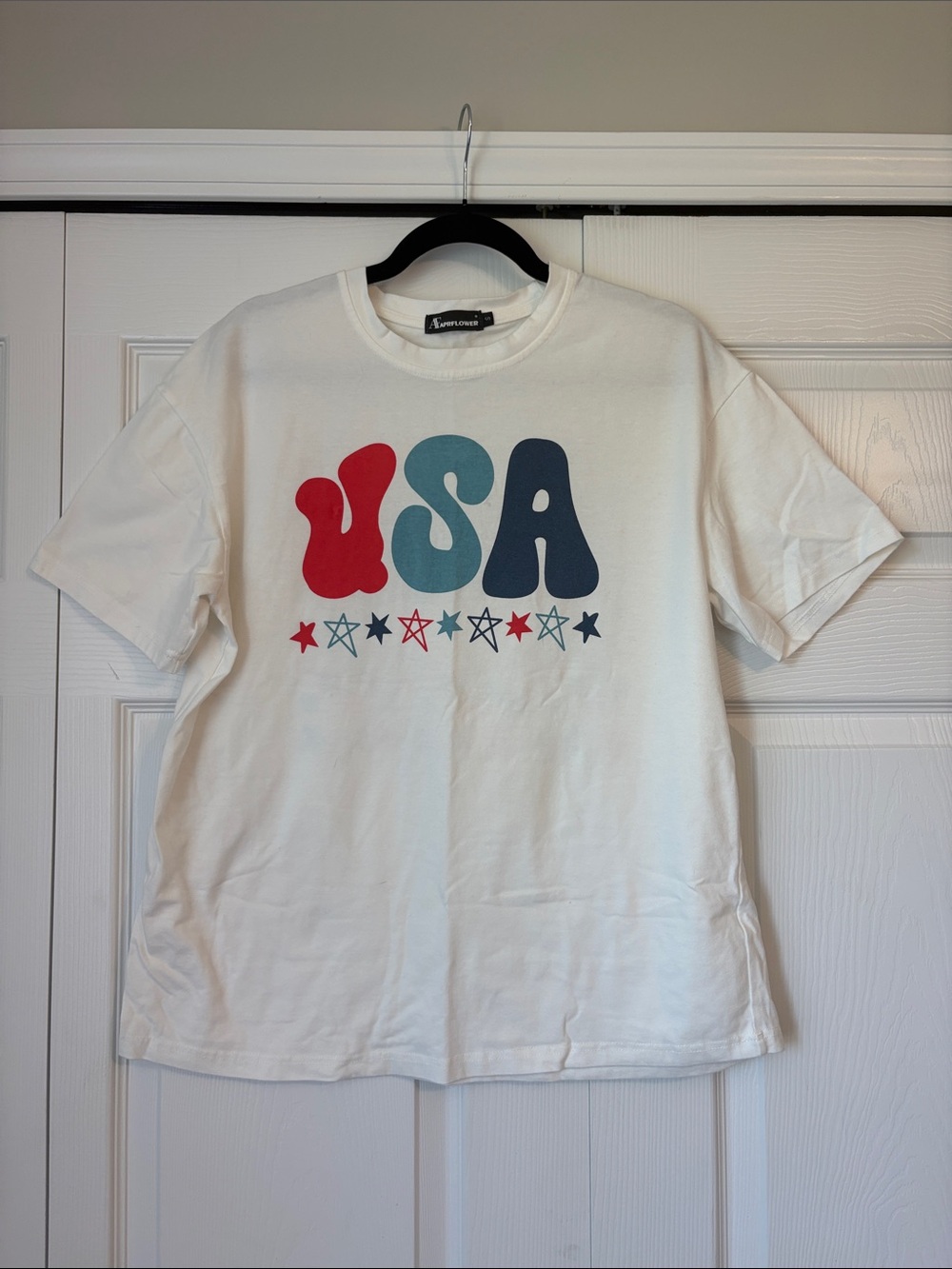 Amazon White Short Sleeve Tee with Red, Teal & Navy USA Graphic